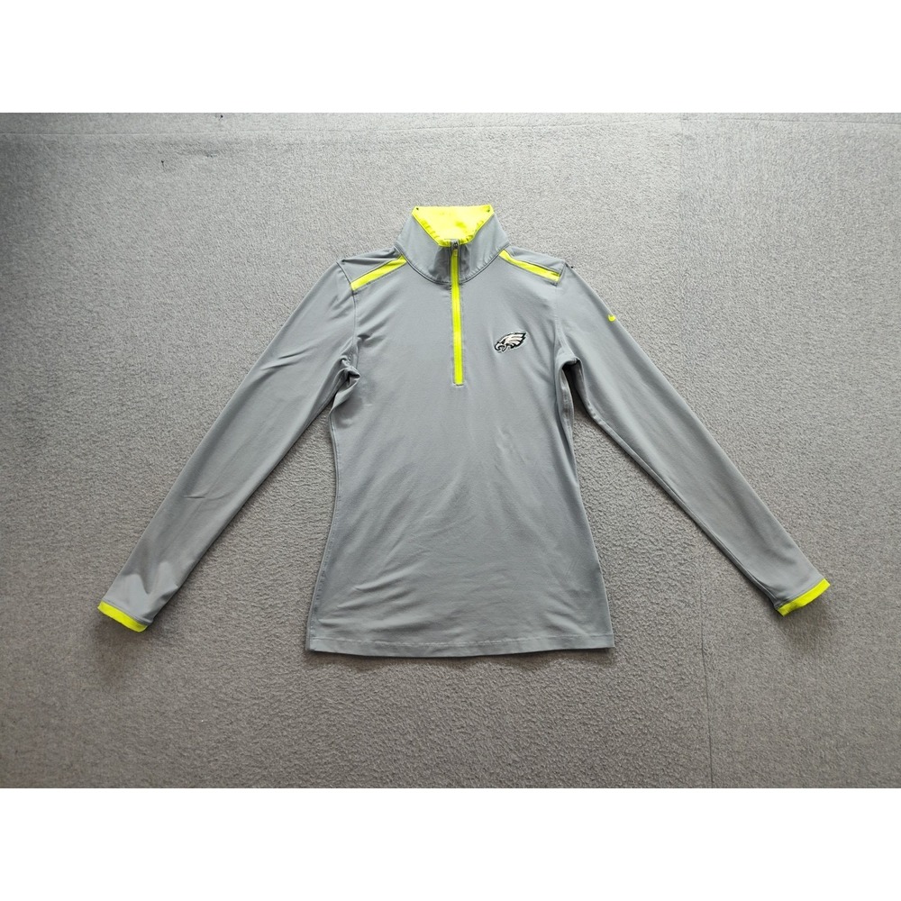 Nike Women Activewear Jacket S Gray Neon 1/4 Zip High Neck Performance Pullover